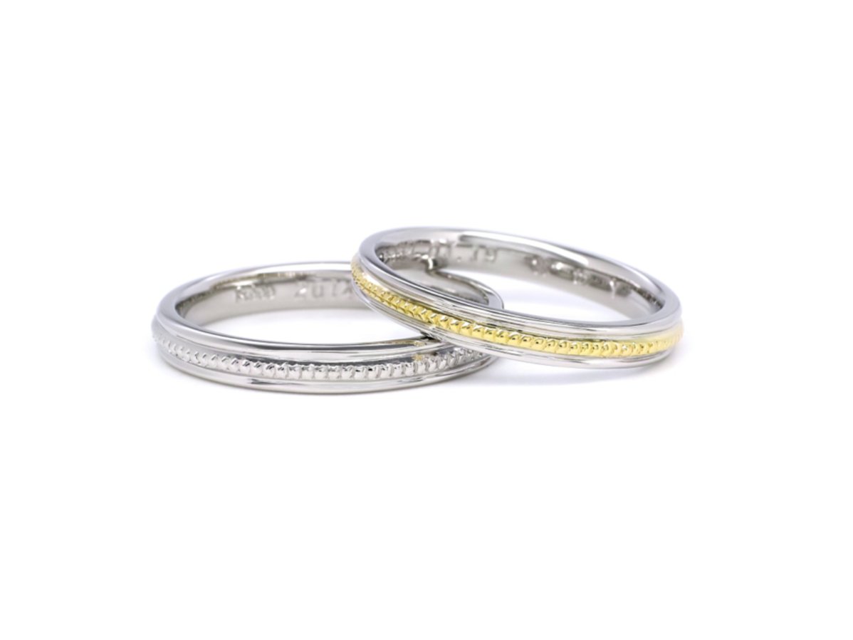 アンティーク加工にミルのラインが入った手作り結婚指輪 高橋さまご夫婦 2014.12.01 2