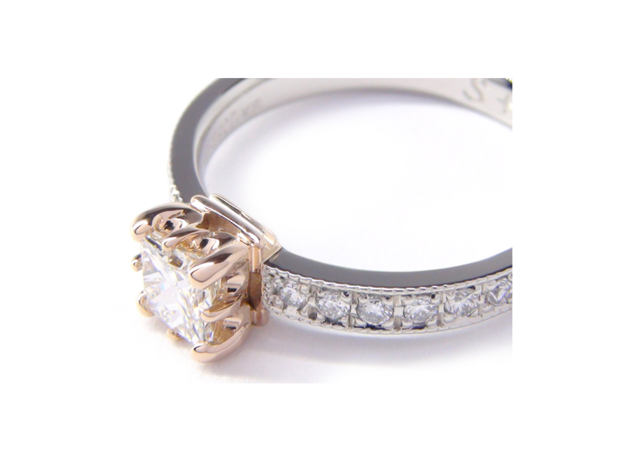 王冠の石枠がついたハーフエタニティの手作り婚約指輪 中山様 2