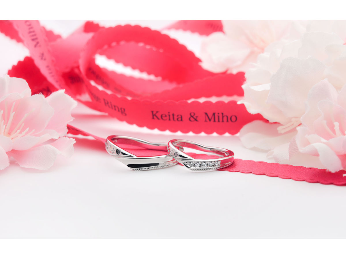 V字に桜模様の手作り結婚指輪 Keita&Miho 2019.04.06 2
