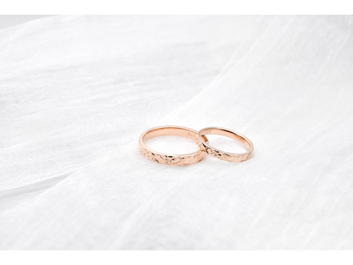 ピンクゴールドにハワイアン彫りを施した手作り結婚指輪 I様ご夫婦 2020.09.27 2