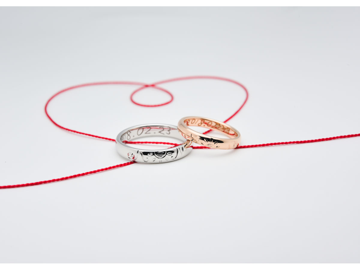 ハワイアン彫りの太陽とイニシャルの手作り結婚指輪 K様&N様 2