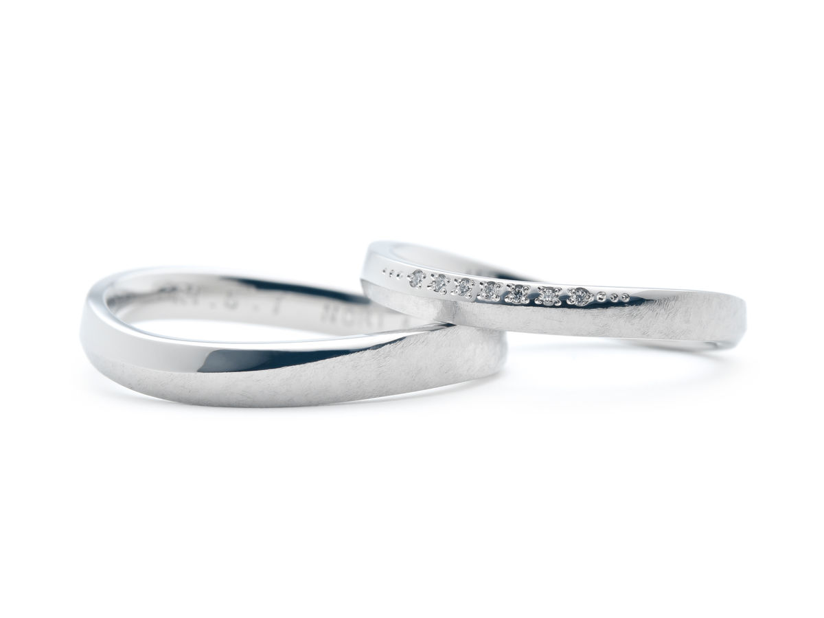 鏡面×アンティークにダイヤが斜め留めされた手作り結婚指輪 群馬 Noriaki&Fuki 2019.12.22 2