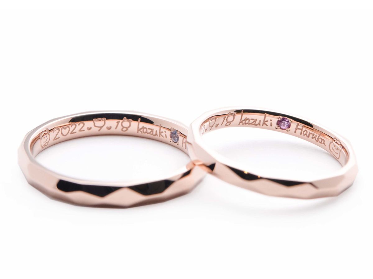 ローズゴールドのファセットの手作り結婚指輪2022.06.11 2