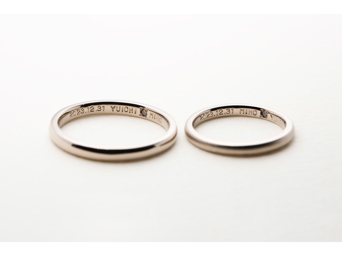 シャンパンゴールドにマット加工を施した手作り結婚指輪 Yuichi & Miho 2023.11.18 2