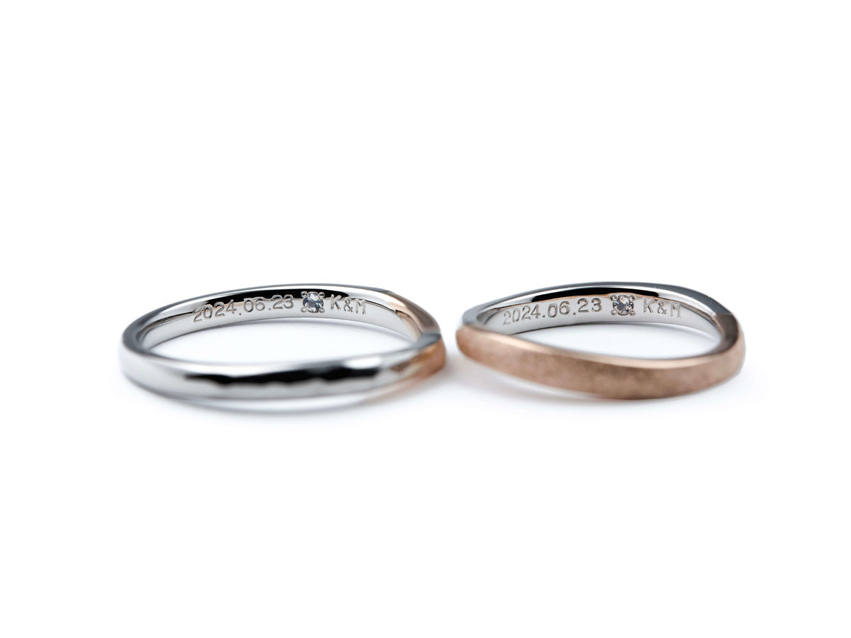ハンマーとスターダストのコンビネーション手作り結婚指輪 3