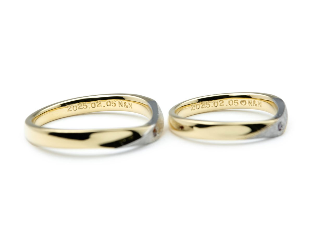 ライムゴールドとプラチナのオシャレなオーダーメイド結婚指輪 2