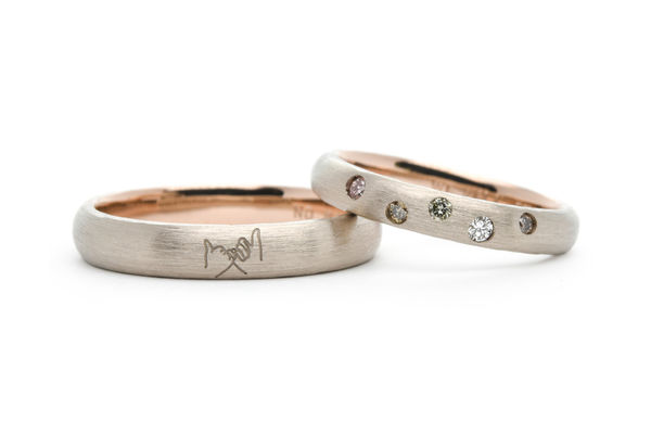 イラストとダイヤを散りばめた手作り結婚指輪