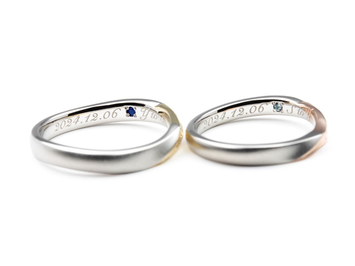 ライムゴールドとピンクゴールドがアクセントになったハワイアン彫りの結婚指輪 3