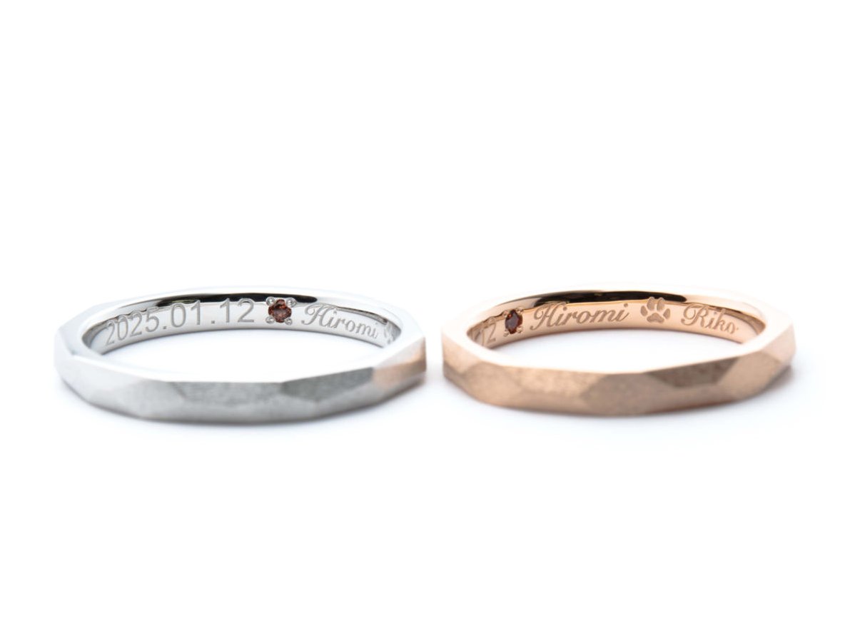 ファセットとダイヤポイント加工を組み合わせたおしゃれな手作り結婚指輪 2