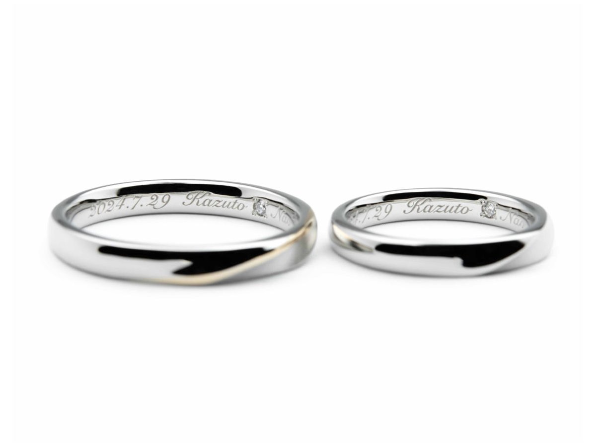 シンプルなふたひねりのデザインにライムゴールドのラインがおしゃれな手作り結婚指輪 2