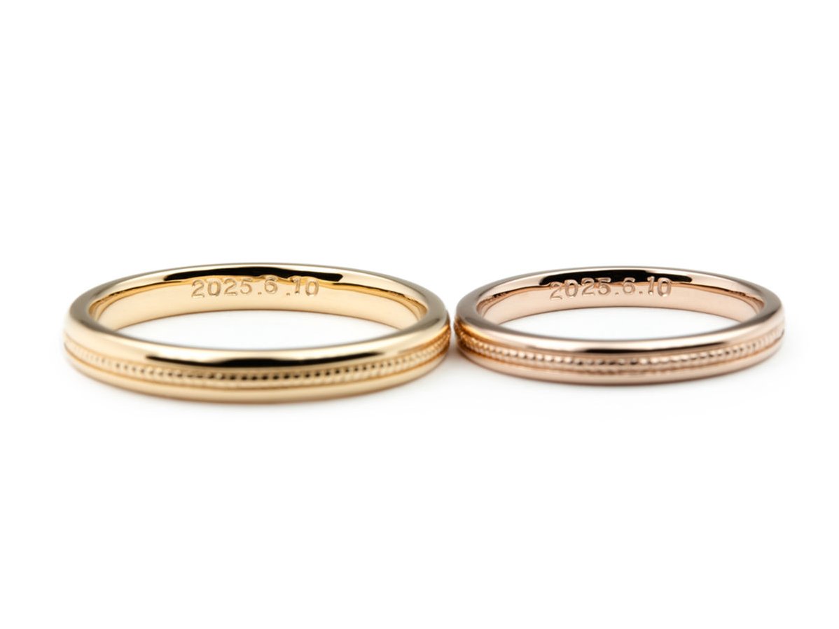 お好みのゴールドでお作りしたミルグレインの手作り結婚指輪 2