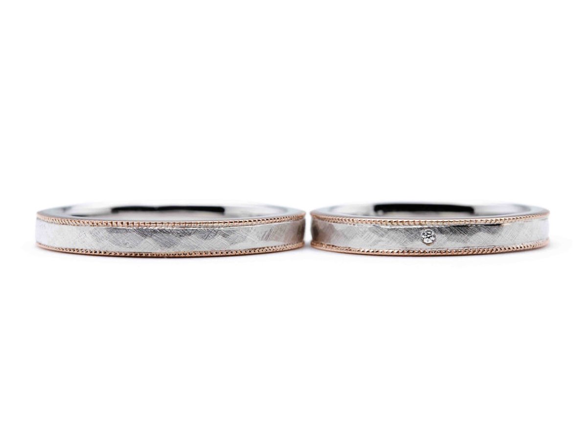 ピンクゴールドのミルグレインがおしゃれなセットリング 3