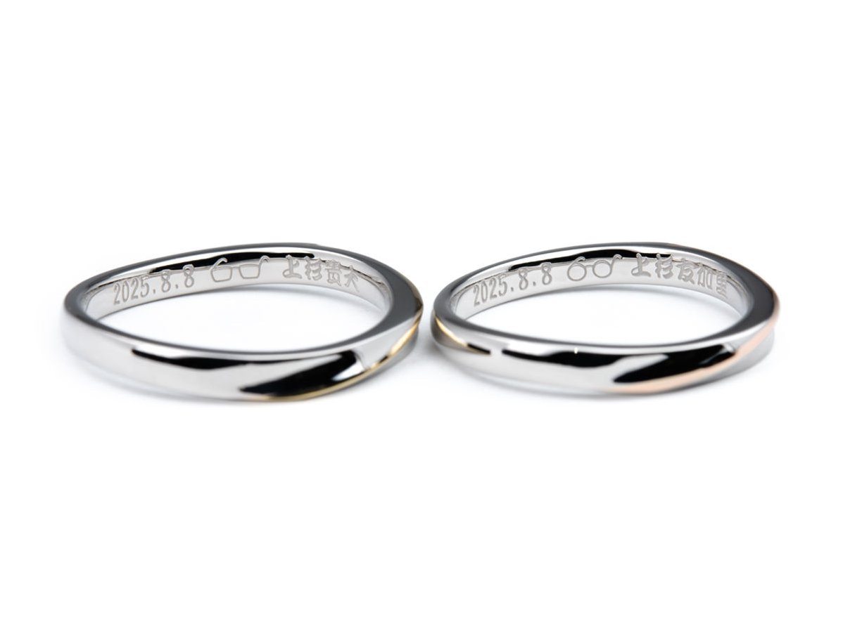 ゴールドのラインがアクセントになったふたひねりの手作り結婚指輪 2