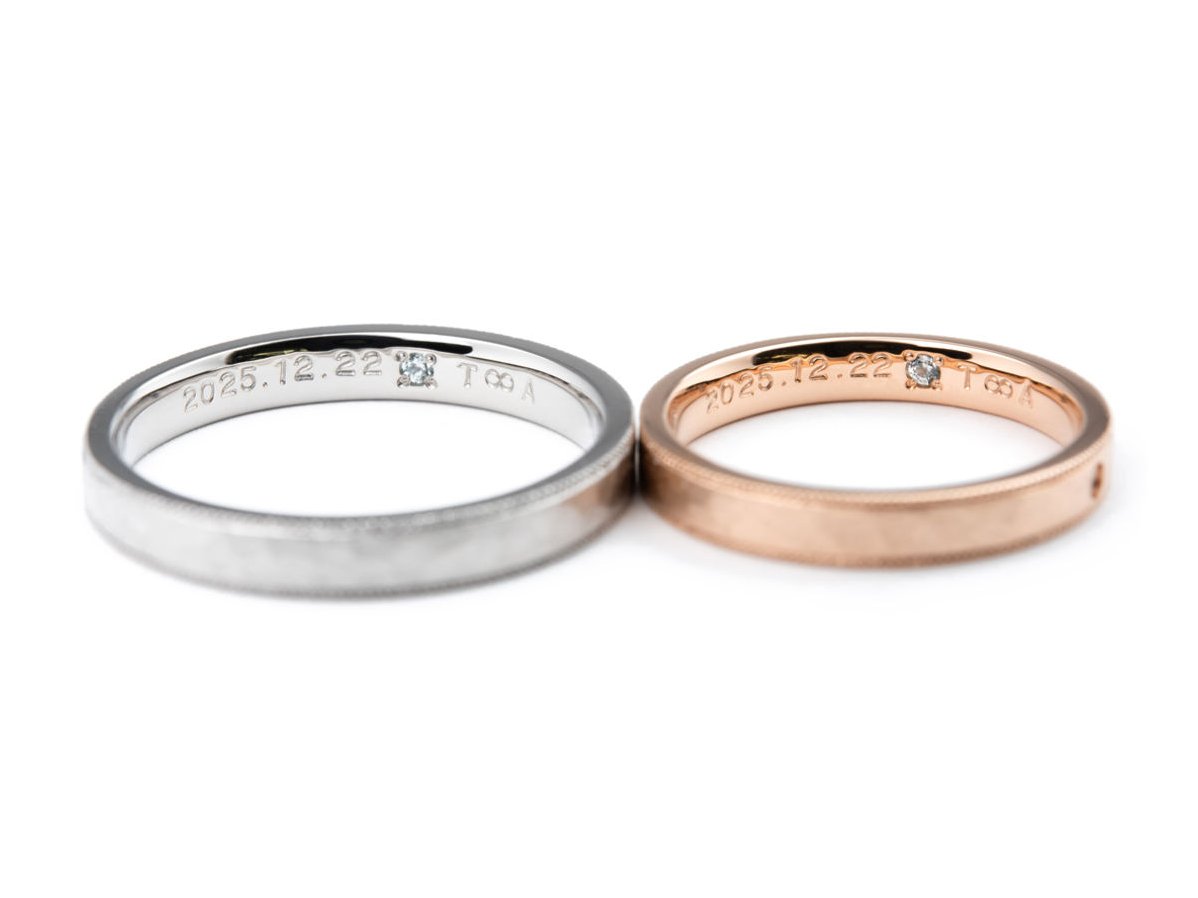 アンティーク加工とミルグレインがおしゃれな手作り結婚指輪 2