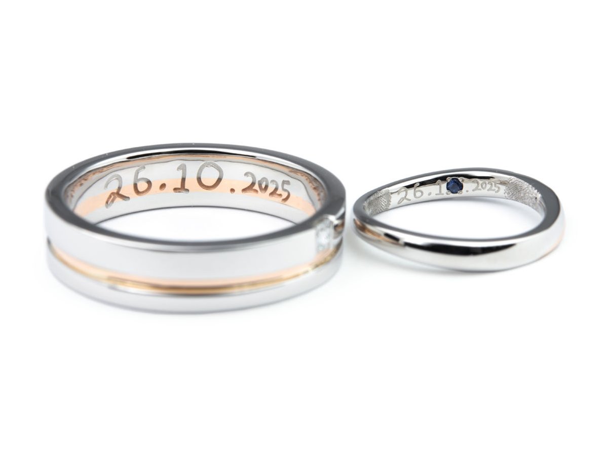 ローズゴールドのラインがペアになったオーダーメイド結婚指輪20251120 2