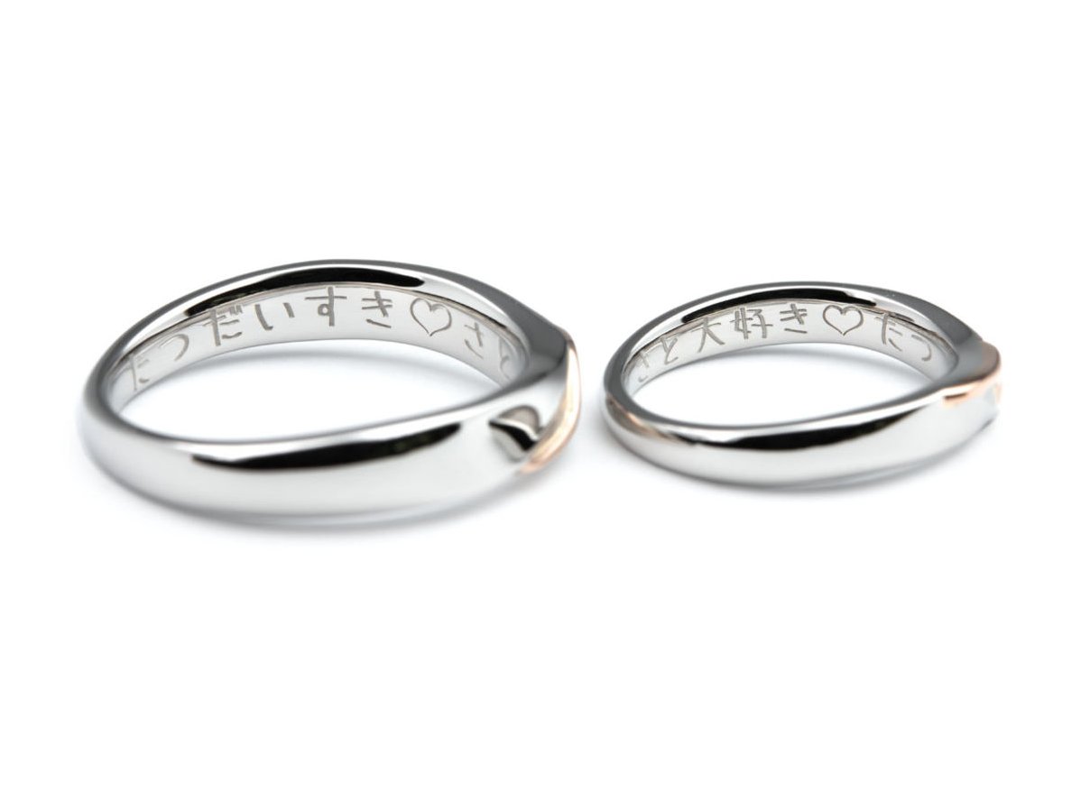 SとTのイニシャルと重なるハートのオーダーメイド結婚指輪 3