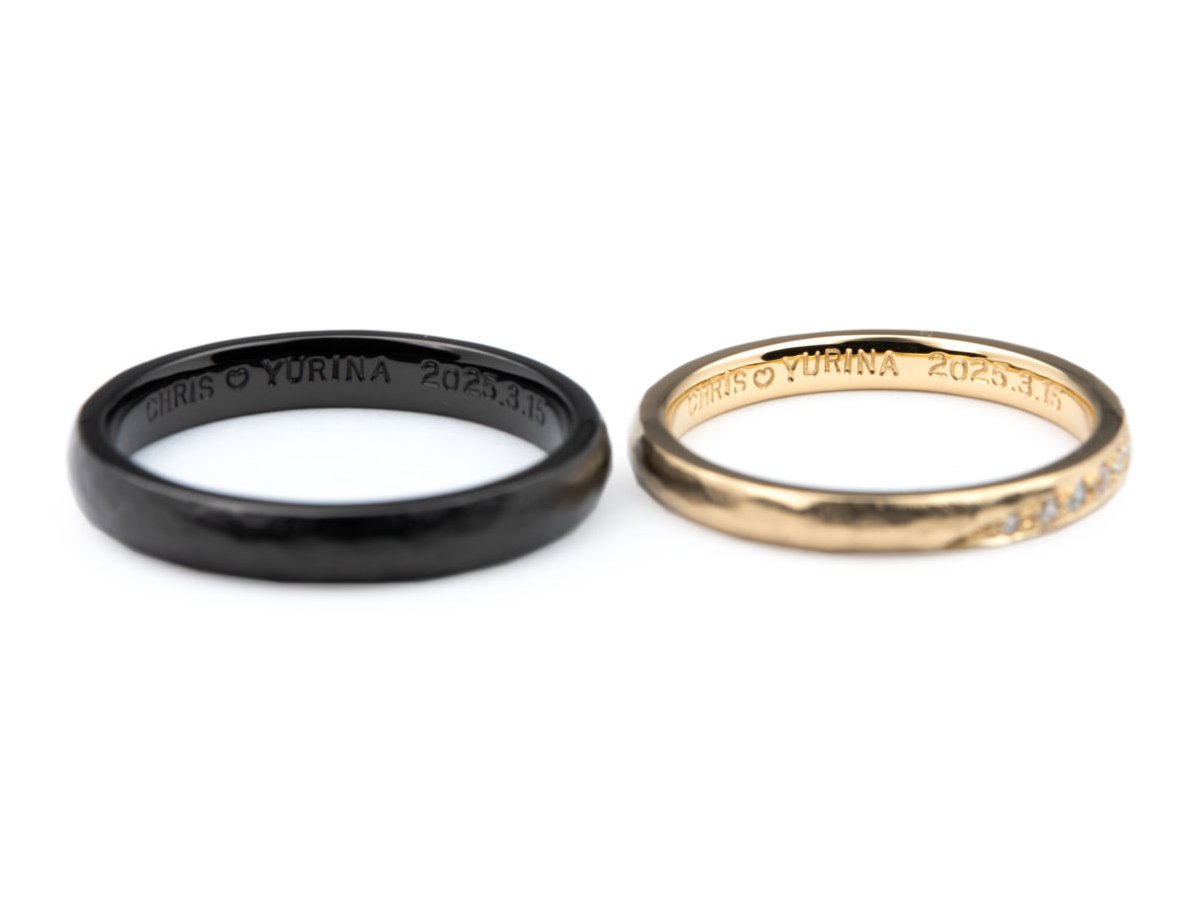 ブラックメッキとイエローゴールドのアンティークオーダーメイド結婚指輪 2